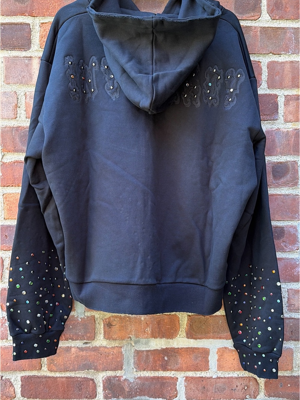 Lost Intricacy LOST Applique Rhinestone Zip-Up Hoodie - Washed Black Xl - Picture 11 of 16